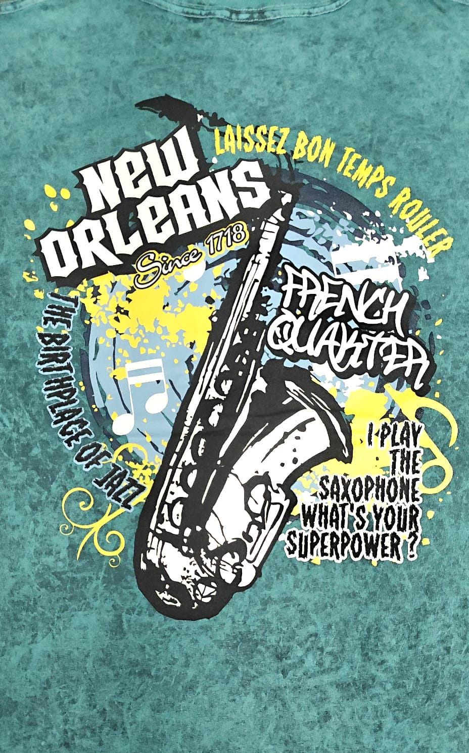 New Orleans Saxophone Unisex Stone Wash Garment-Dyed Tee – Aqua