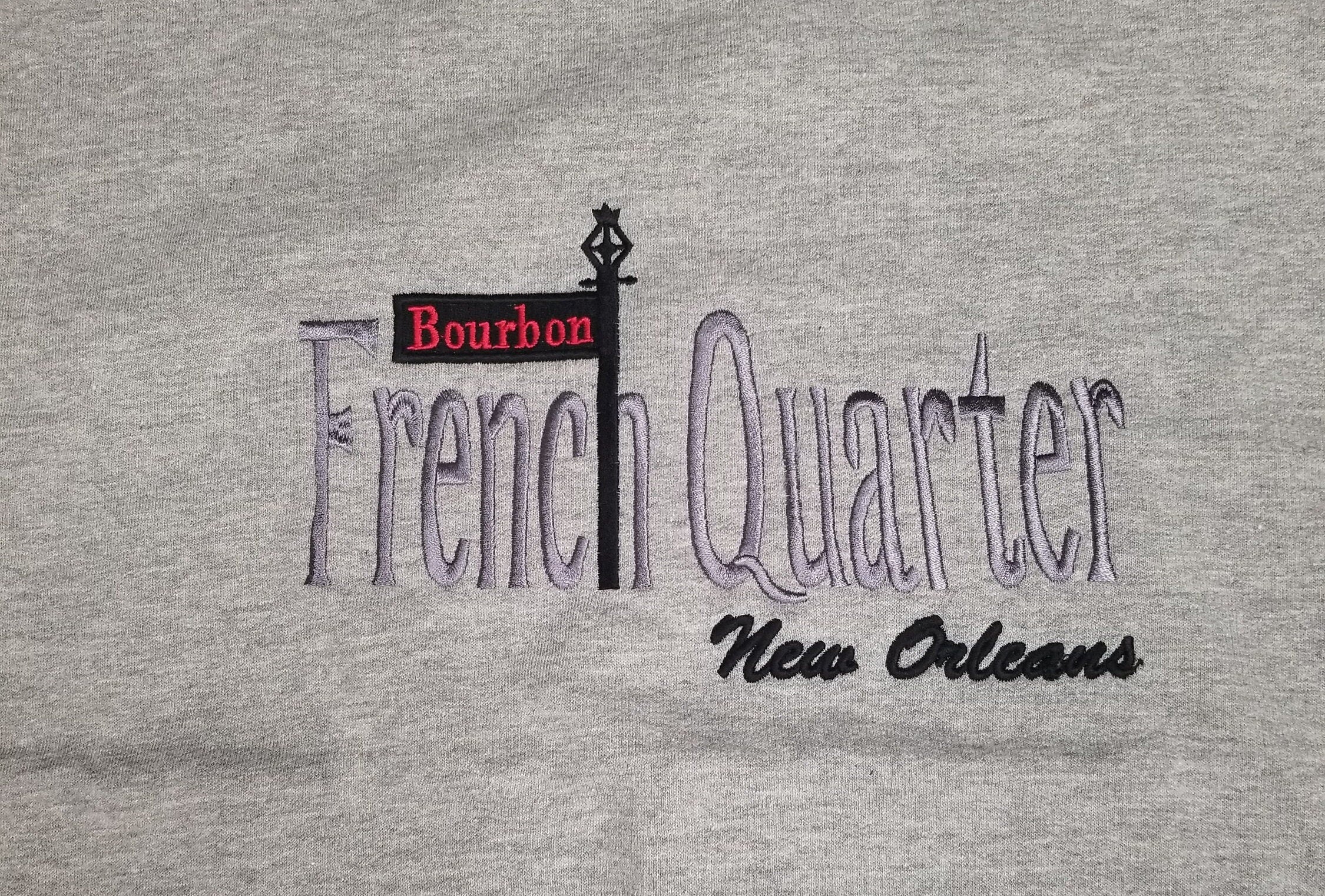 New Orleans 'Bourbon Street French Quarter' Crewneck Sweatshirt | Black & Heather Grey