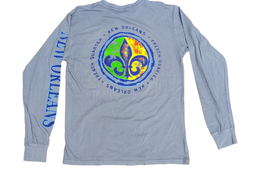 New Orleans 'French Quarter' Fleur-de-Lis Long Sleeve T-Shirt | Mardi Gras Colors