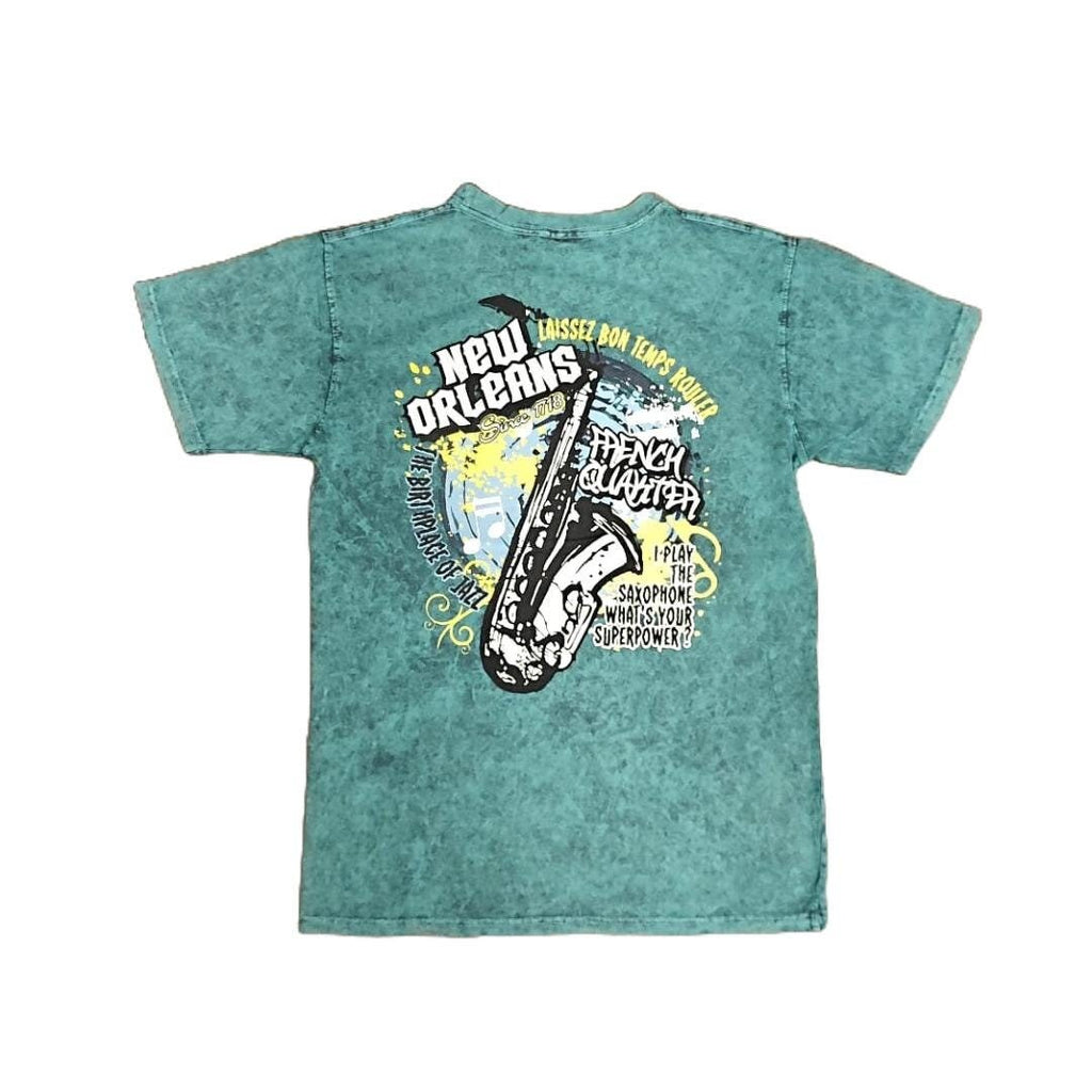 New Orleans Saxophone Unisex Stone Wash Garment-Dyed Tee – Aqua