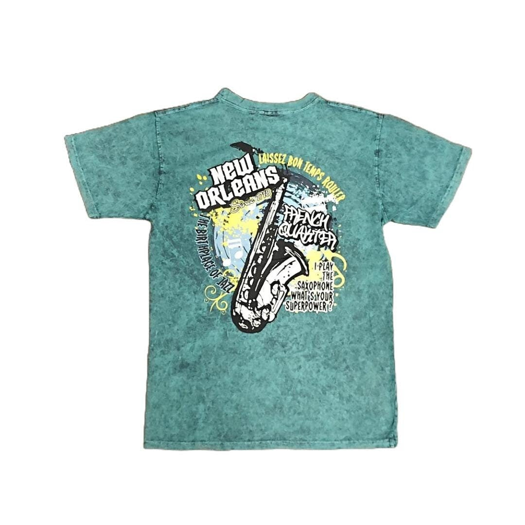 New Orleans Saxophone Unisex Stone Wash Garment-Dyed Tee – Aqua