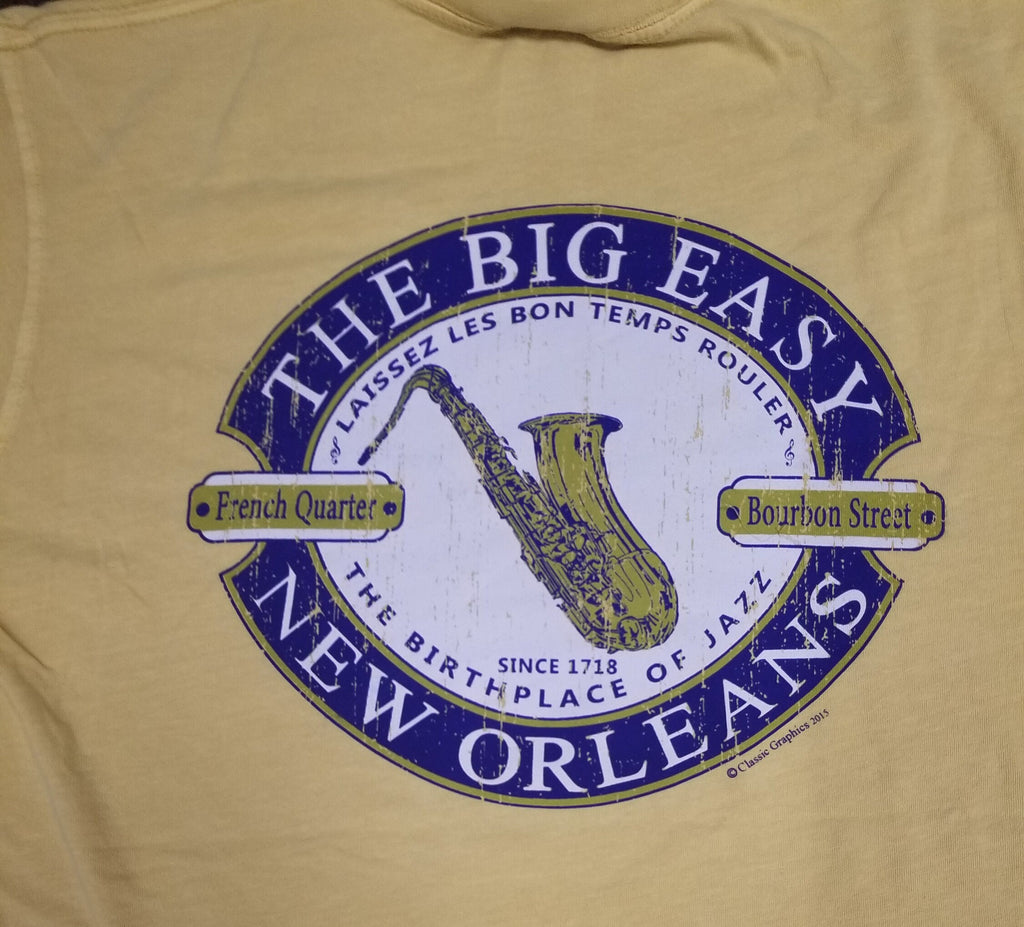 New Orleans Jazz Long Sleeve T-Shirt | Big Easy Garment-Dyed Tee | Mustard