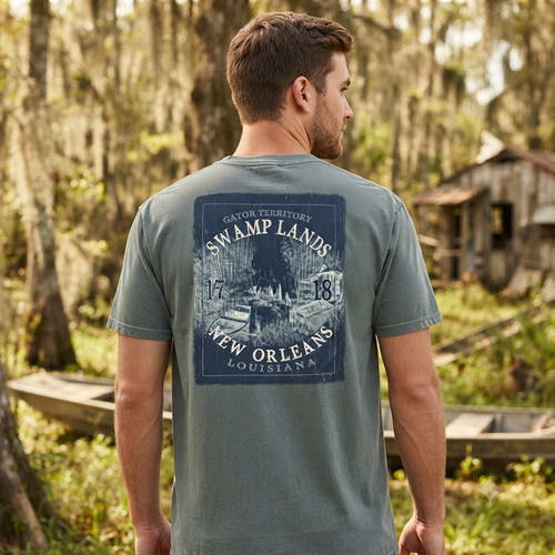 New Orleans Garment dyed T-Shirt – "Swamp Lands Gator Territory" Graphic Tee - Loop Apparel