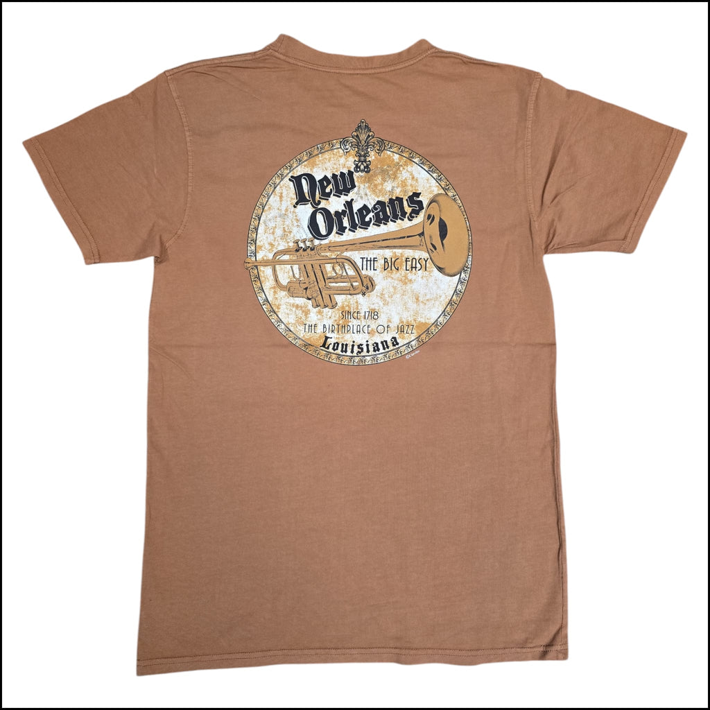 New Orleans Trumpet Jazz T-Shirt | Big Easy Garment-Dyed Tee | Yam