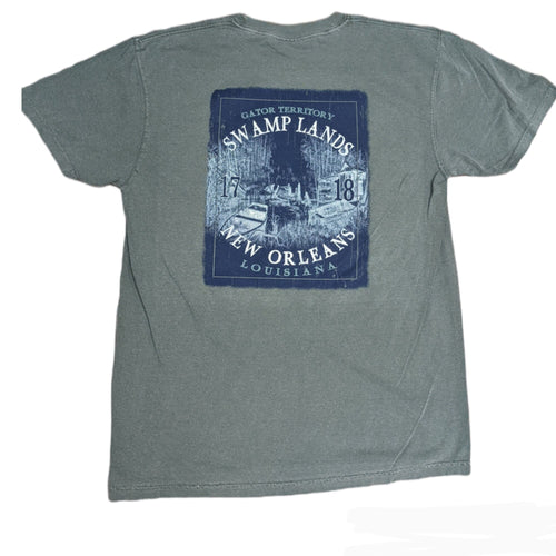New Orleans Garment dyed T-Shirt – "Swamp Lands Gator Territory" Graphic Tee - Loop Apparel