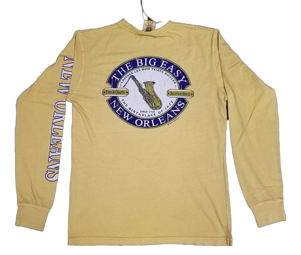 New Orleans Jazz Long Sleeve T-Shirt | Big Easy Garment-Dyed Tee | Mustard