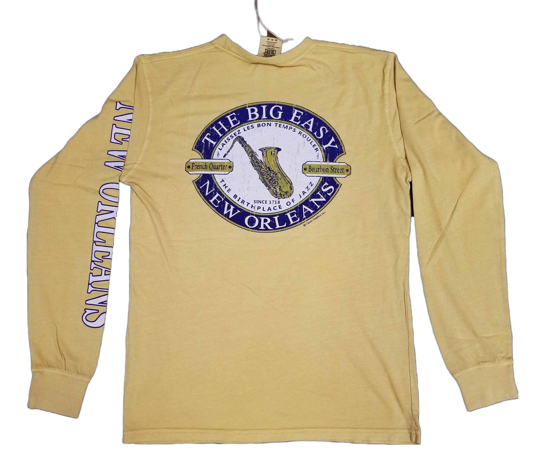 New Orleans Jazz Long Sleeve T-Shirt | Big Easy Garment-Dyed Tee | Mustard