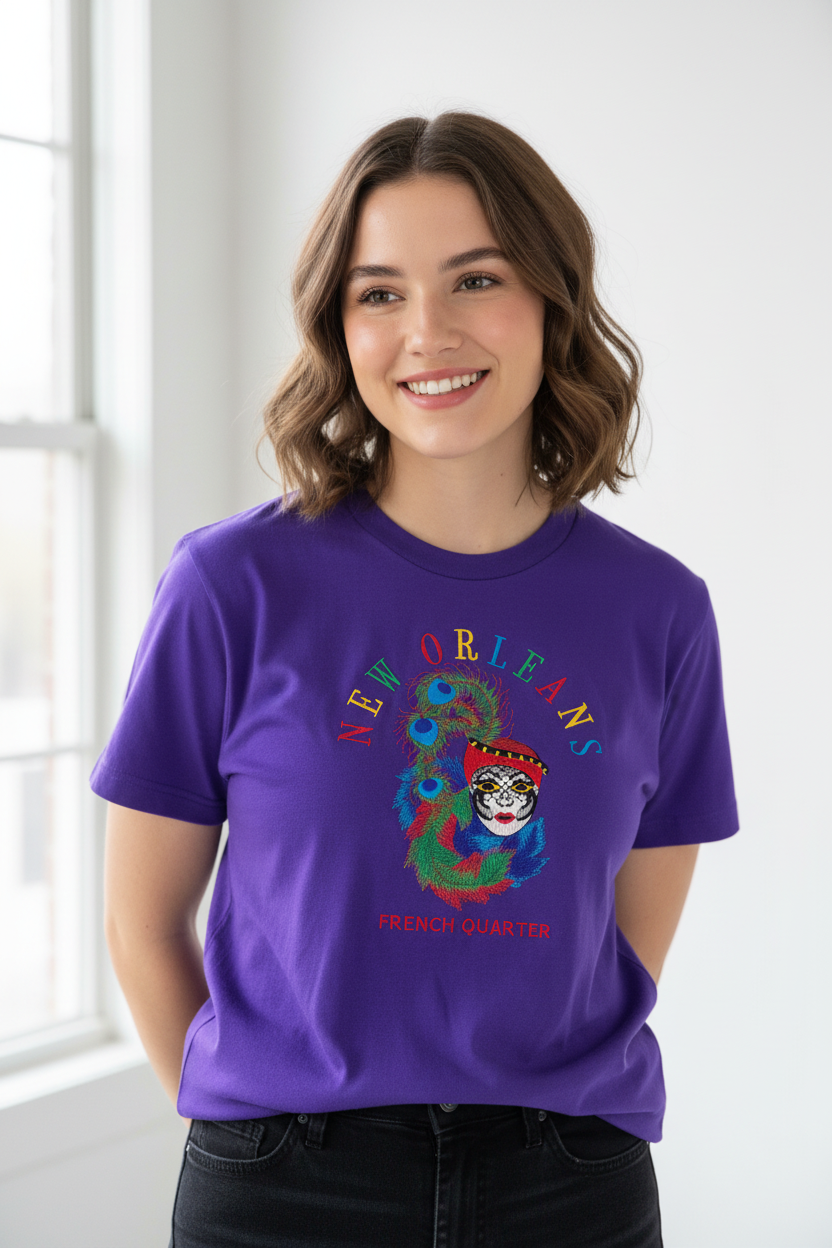 Female model - Purple New Orleans Tee