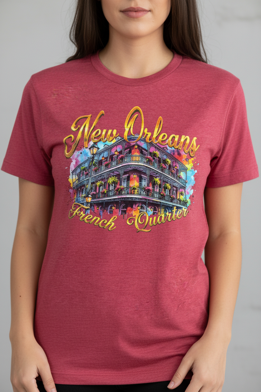 Female model wearing New Orleans French Quarter Tee