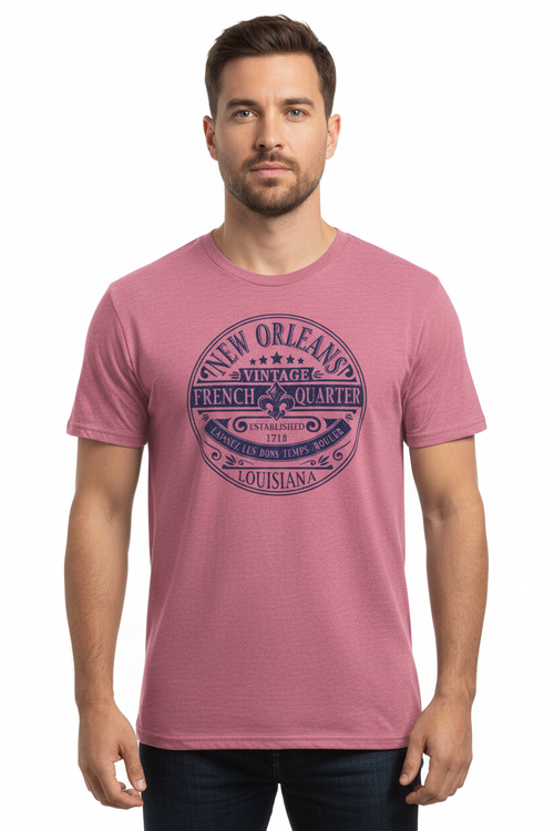 French Quarter Tee – Male Model Heather Crimson