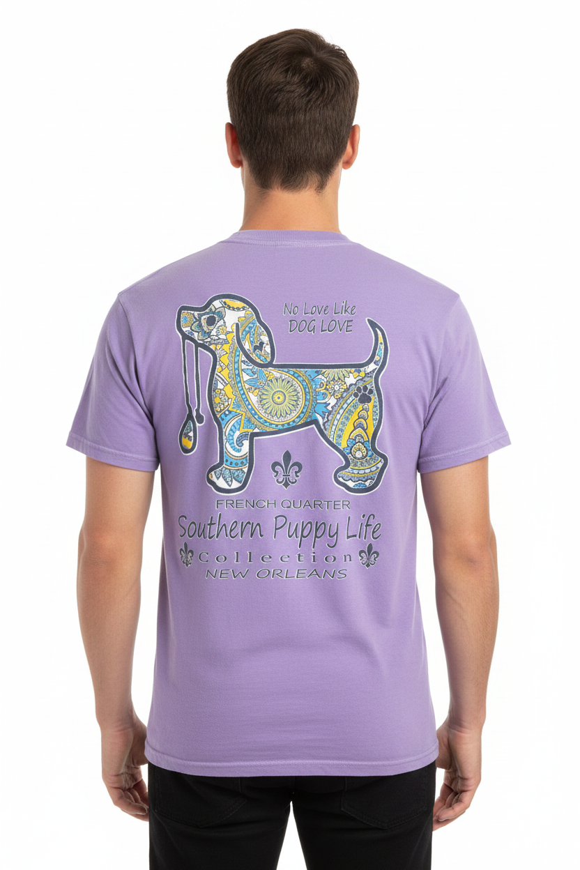 Male model back view Southern Puppy Life