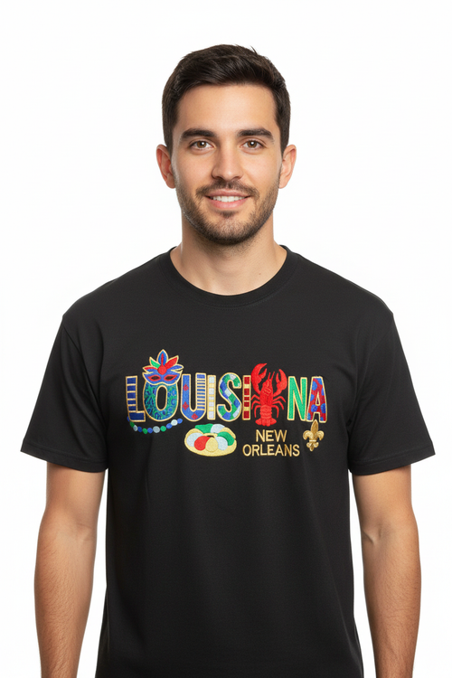 Male model - Louisiana New Orleans Embroidered Tee