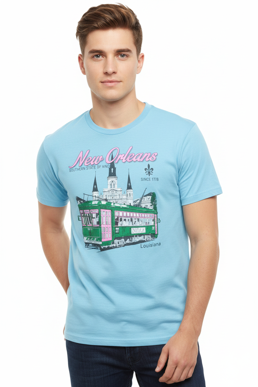 Male Model - Southern State of Mind Light Blue Tee
