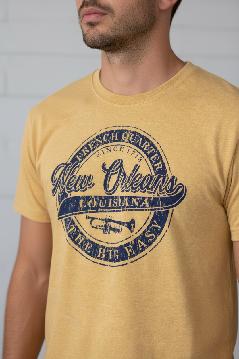 Male model wearing Big Easy Trumpet Tee