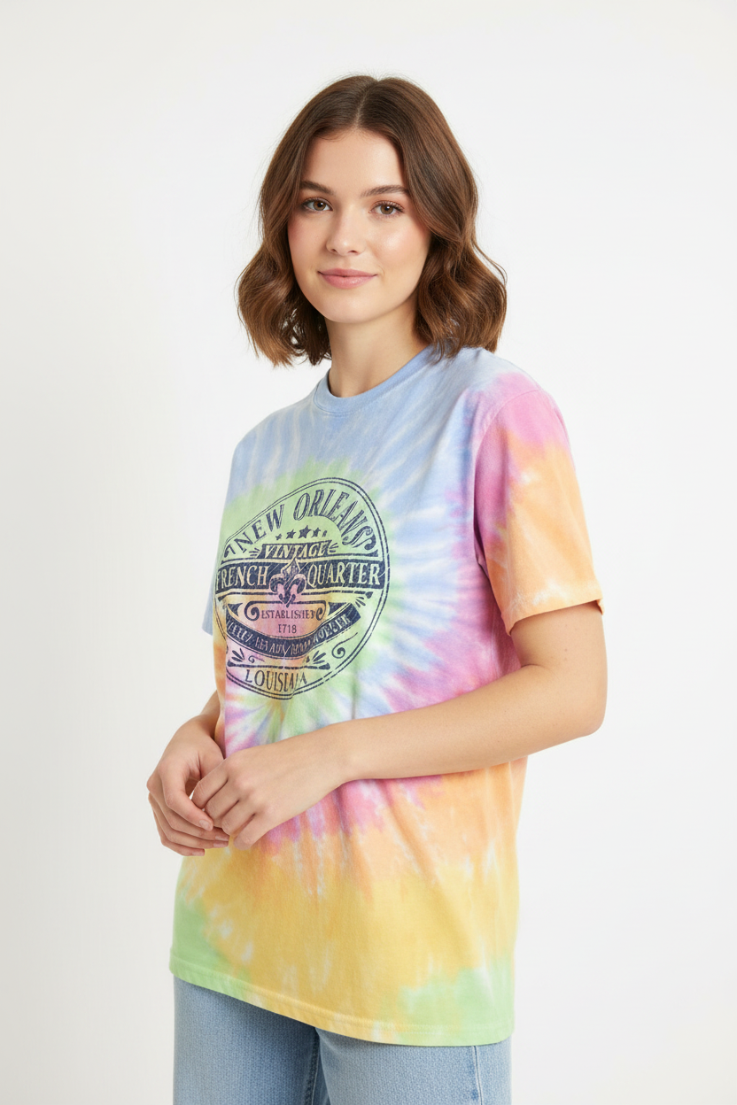 French Quarter Tie-Dye Tee – Pastel Rainbow