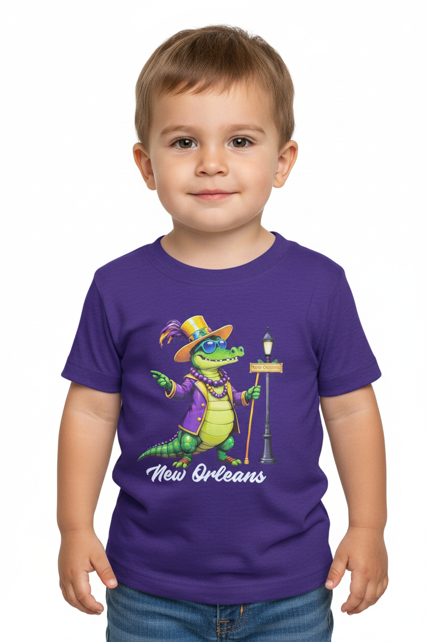 Toddler Boy Purple Mardi Gras Gator