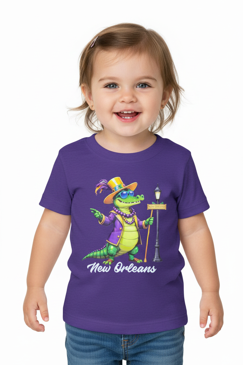 Toddler Girl Purple Mardi Gras Gator
